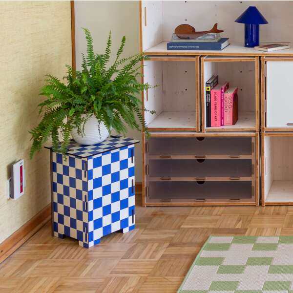 Photohocker – Schachbrettmuster blau