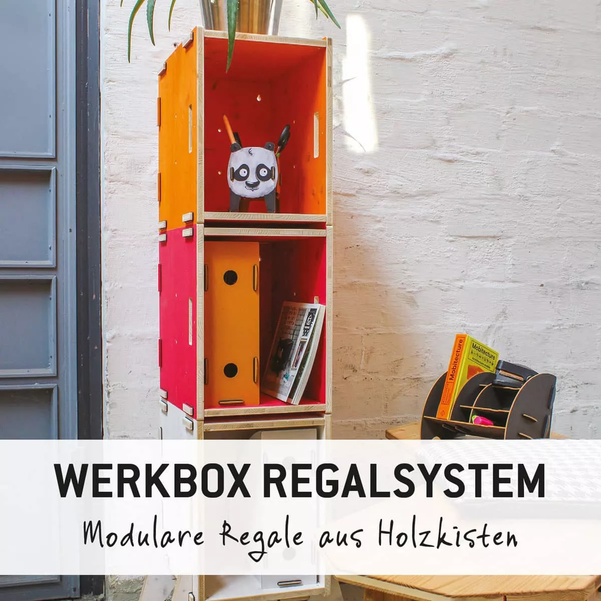 Modulare Holzregale in verschiedenen Farben
