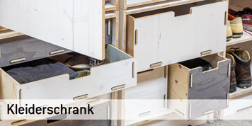 Flexibler und individueller Kleiderschrank mit Regal aus Holz mit Türen und Schubladen | WERKHAUS Stecksystem