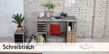 Schreibtisch mit Regal, Fächern und Schubladen | WERKBOX Regalsystem Schreibtisch mit Regal, Fächern und Schubladen | WERKBOX Regalsystem