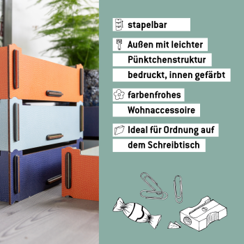 3er-Set - Aufbewahrungsbox klein: stapelbar, farbenfrohes Wohnaccessoire für Ordnung auf dem Schreibtisch
