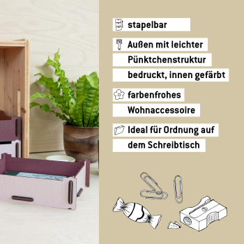 Kleine Aufbewahrungsbox: stapelbar, farbenfrohes Wohnaccessoire für Ordnung auf dem Schreibtisch