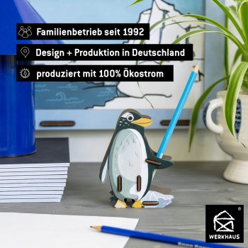 Pinguin Kuno ist eine von sieben Figuren der Stiftebuddy-Kollektion