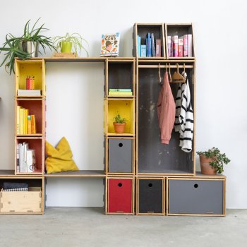 Preview: Werkbox Regal mit Regalböden als Bank