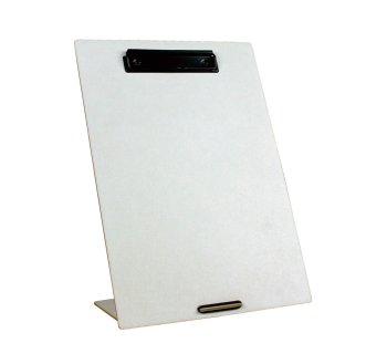 Klemmbrett mit Stütze als Aufsteller für Postkarten weiß