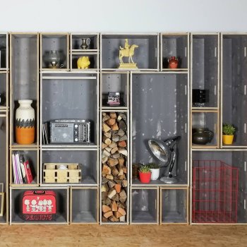 Preview: Werkboxsystem mit verschieden großen Werkboxen als Wandregal