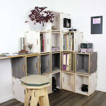Das Eckregal aus Holzkisten aus dem flexiblen Regalsystem WERKBOX