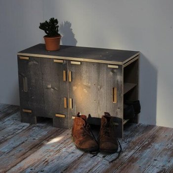 Holzhocker mit 2er Deckplatte als Schuhregal für den Flur | WERKBOX Regalsystem