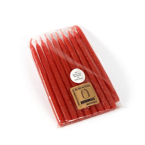 Handgezogene Bienenwachskerzen 10er Set mittel rot