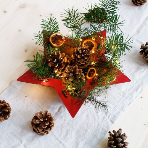 Weihnachtsteller rot grün mit Deko