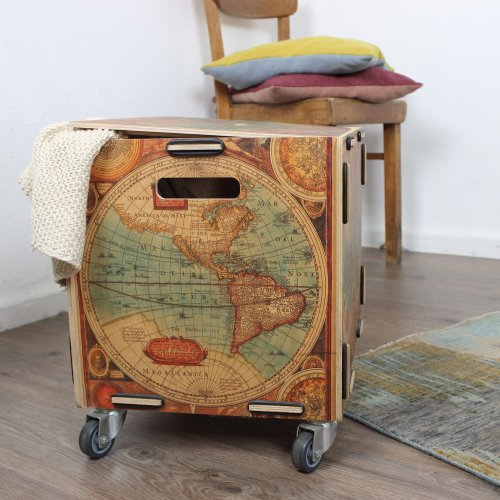 Box auf Rollen mit Stauraum Weltkarte
