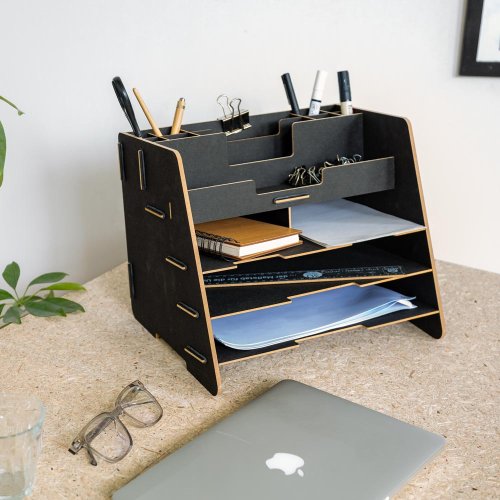 schwarzer Schreibtisch Organizer
