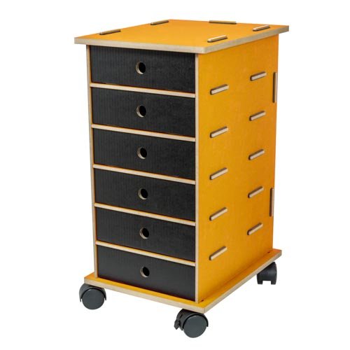 Rollcontainer aus Holz für das Büro in gelb von WERKHAUS