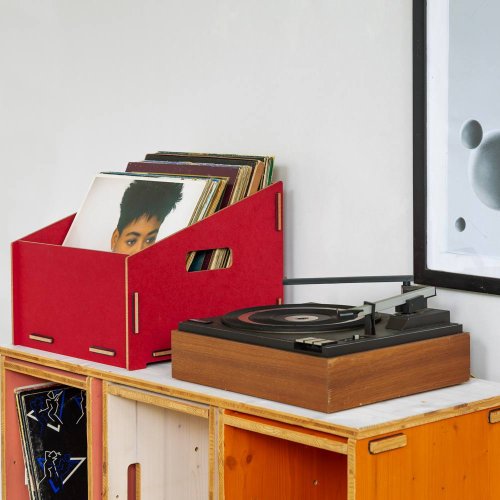 Sortieraufsatz für Vinylregal in Rot