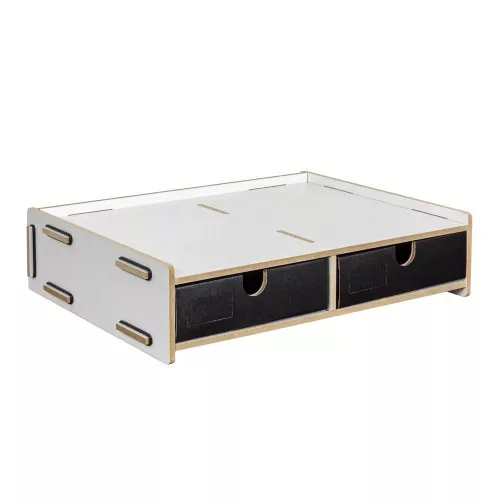 Weißer Monitor-Sockel mit Schubladen zur Monitorerhöhung | WERKHAUS Schreibtisch Organisation