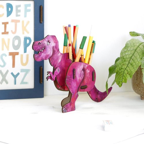 T-Rex als Stiftebox in pink