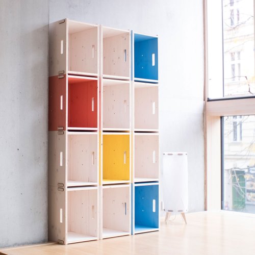 Weißes Werkboxregal Baukasten