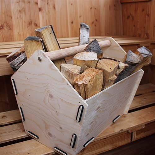 Großer Kaminholzkorb - Design mit Griff aus hellem Holz | WERKHAUS