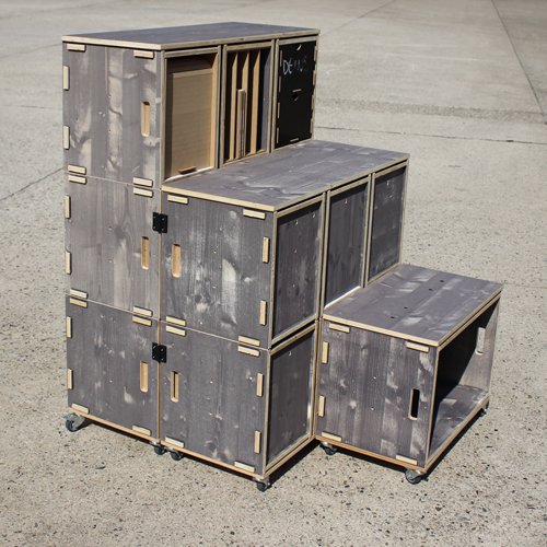 Rollbares WERKBOX Regal mit Scharnier