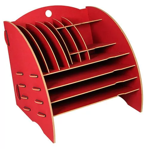 Schreibtisch Organizer aus Holz mit 16 Fächern als Ablage für das Büro in rot | WERKHAUS