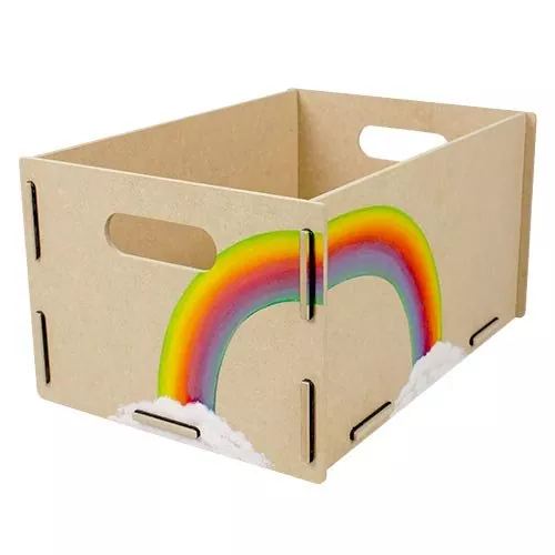 Beispiel: Spielzeugkisten mittel im Set zum anmalen mit Regenbogen | DIY WERKHAUS