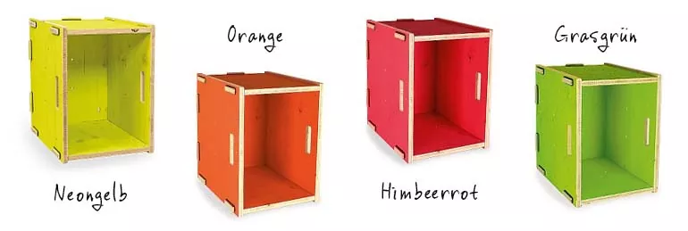 Extravagantes Sideboard aus dem Holzregal Regalsystem WERKBOX in Neon