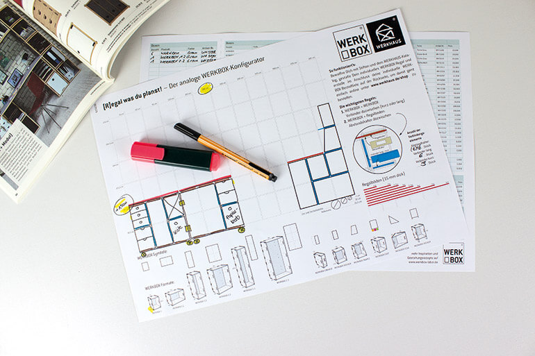 Der Regalkonfigurator zum Ausdrucken und Planen von Wandregalen aus Holzkisten. Der Regalkonfigurator | WERKBOX Regalsystem